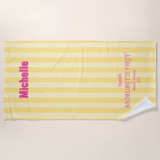 Geel + Roze Kuststreep Bachelorette Matching Strandlaken (Voorkant)