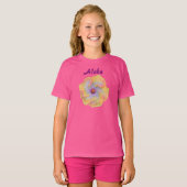 Geel Roze Lila Hibiscus Hawaiian Aloha T-shirt (Voorkant volledig)