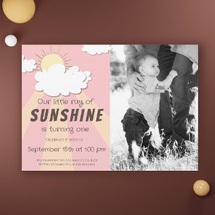 Geel Roze Little Sunshine 1e verjaardag Kaart