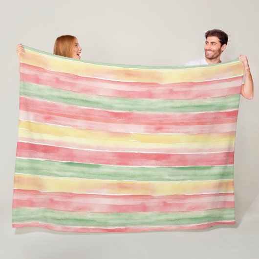 Geel Roze Mint Strepen Aloha Fleece Deken (In situ)