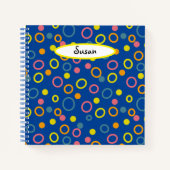 Geel Roze Oranje Aqua Circles Stip Blue Journal Notitieboek (Voorkant)