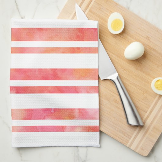 Geel Roze Oranje Waterverf Stripes Theedoek (Quarter Fold)