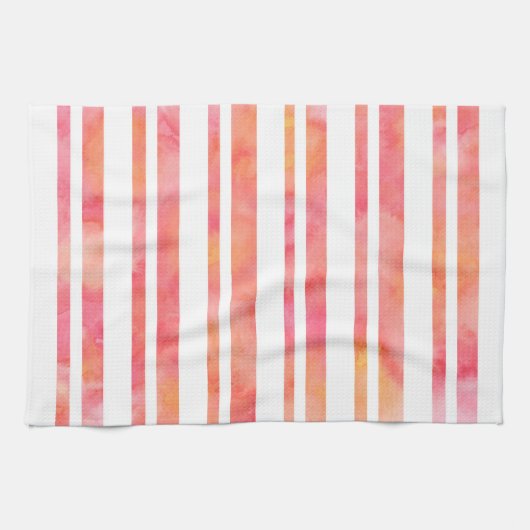 Geel Roze Oranje Waterverf Stripes Theedoek (Horizontaal)