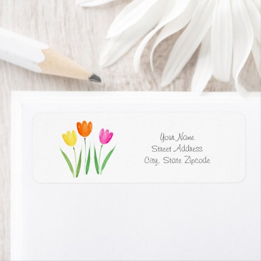 Geel, roze, Oranje Waterverf Tulp Stems Etiket (Insitu)