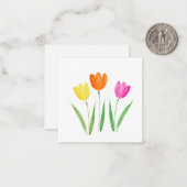 Geel, roze, Oranje Waterverf Tulp Stems Notitiekaartje (Voorkant / Achterkant in situ)