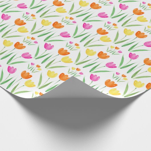 Geel, Roze, Oranje Waterverf Tulpenpatroon Cadeaupapier (Hoek)