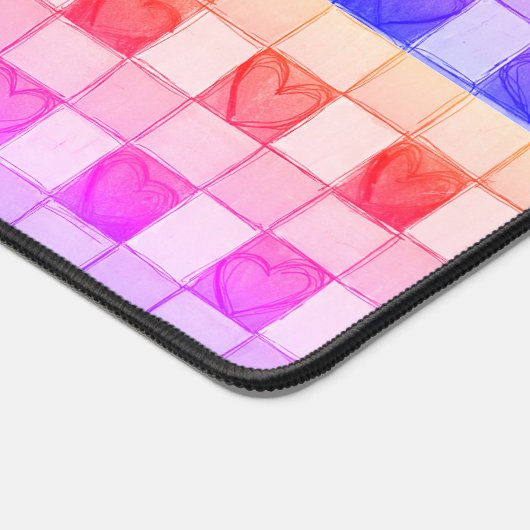 Geel roze paarse Hart gingham Desk Mat (Hoek)