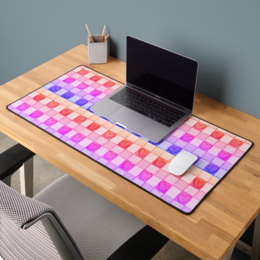 Geel roze paarse Hart gingham Desk Mat (Kantoor 2)