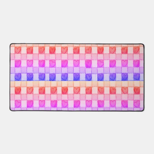 Geel roze paarse Hart gingham Desk Mat (Voorkant)