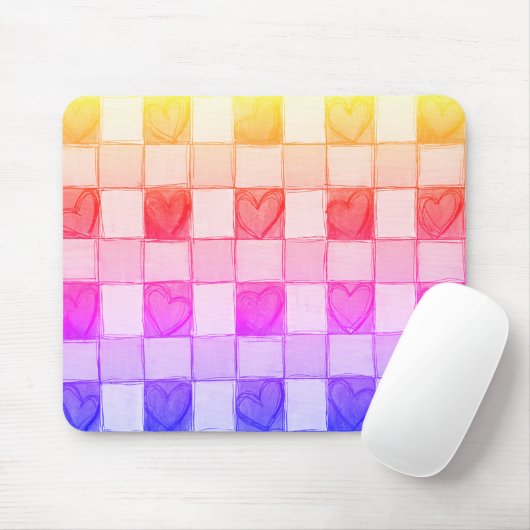 Geel Roze Paarse Hart Regenboog Muismat (Met muis)