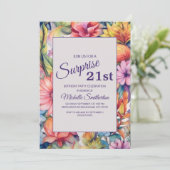 Geel Roze Paarse Waterverf Bloemen 21e Verjaardag Kaart (Staand voorkant)