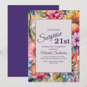Geel Roze Paarse Waterverf Bloemen 21e Verjaardag Kaart (Voorkant / Achterkant)
