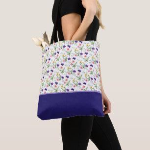 Geel Roze Paarse Waterverf Bloemen Kleurblok Tote Bag