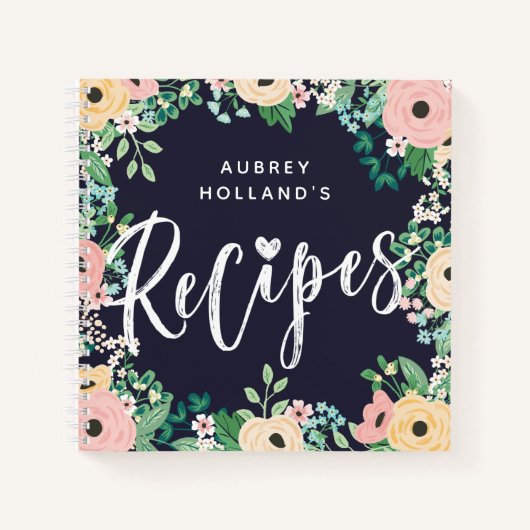 Geel Roze Pastel Rozen Bloemen Lijst Recepten Notitieboek (Voorkant)