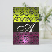 GEEL ROZE PURPER ZWART DAMASK MONOGRAM fuchsia Kaart (Staand voorkant)