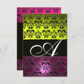 GEEL ROZE PURPER ZWART DAMASK MONOGRAM fuchsia Kaart (Voorkant / Achterkant)