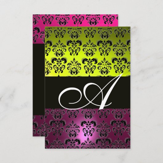 GEEL ROZE PURPER ZWART DAMASK MONOGRAM fuchsia Kaart (Voorkant / Achterkant)