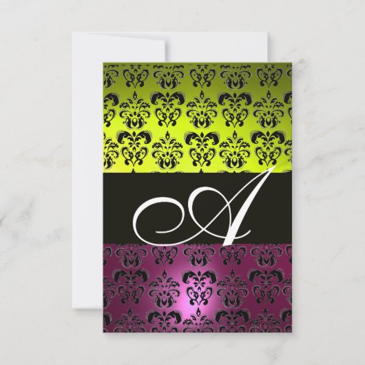 GEEL ROZE PURPER ZWART DAMAST MONOGRAM fuchsia Kaart (Voorkant)