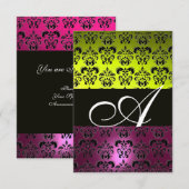 GEEL ROZE PURPER ZWART DAMAST MONOGRAM fuchsia Kaart (Voorkant / Achterkant)