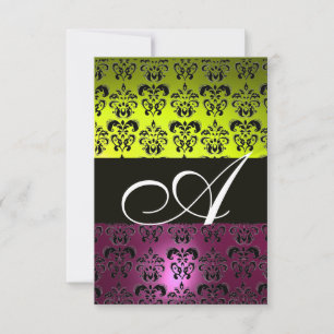 GEEL ROZE PURPER ZWART DAMAST MONOGRAM fuchsia Kaart