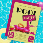 Geel Roze Retro Pool Party Kaart