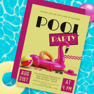 Geel Roze Retro Pool Party Kaart