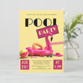 Geel Roze Retro Pool Party Kaart (Staand voorkant)