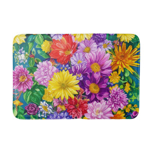 Geel Roze Rood Blauw Groene Tuin Bloemen Patroon Badmat