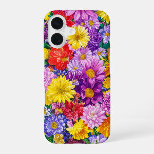 Geel Roze Rood Blauw Groene Tuin Bloemen Patroon iPhone 16 Hoesje