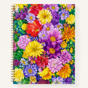 Geel Roze Rood Blauw Groene Tuin Bloemen Patroon Notitieboek