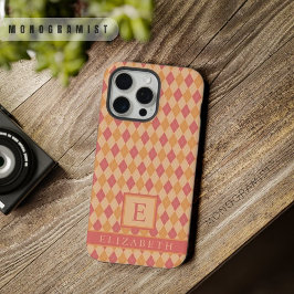 geel roze rood Sinaasappel Argyle Pattern iPhone 15 Pro Max Case