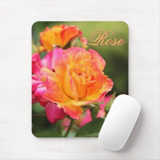 Geel Roze Rose Mousepad Muismat (Met muis)