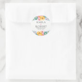 Geel & Roze Rozen Bloemen Bruiloft Boeket Ronde Sticker (Tas)