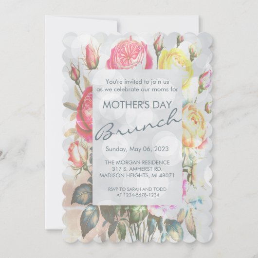 Geel Roze Rozen Bloemen Moederdag Brunch Kaart (Voorkant)
