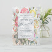 Geel Roze Rozen Bloemen Moederdag Brunch Kaart (Staand voorkant)