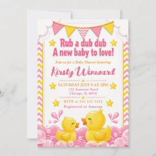 Geel & Roze Rubber Eendje Baby Shower Kaart