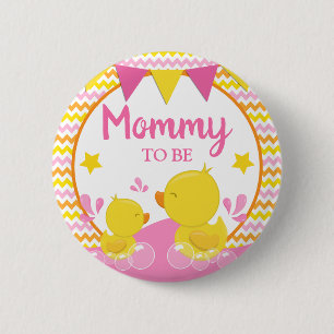 Geel & Roze Rubberen Eendje Stippen Moeder word Ronde Button 5,7 Cm