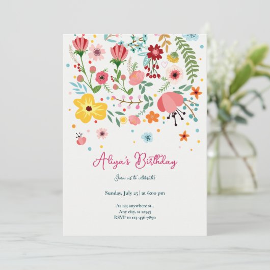 Geel Roze Sinaasappel Bloemen Verjaardag Kaart (Staand voorkant)