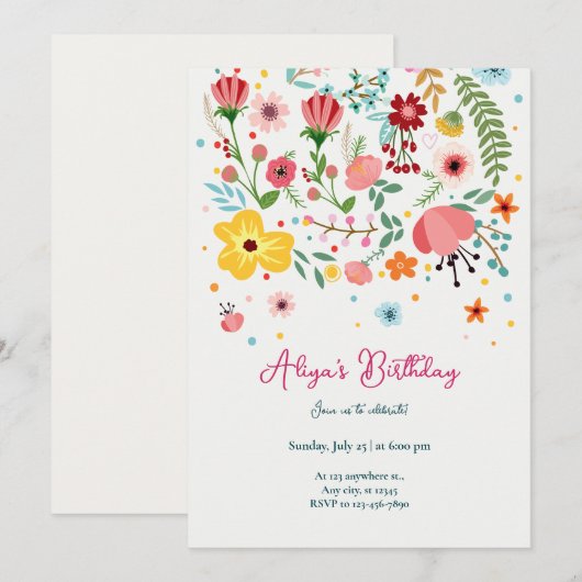 Geel Roze Sinaasappel Bloemen Verjaardag Kaart (Voorkant / Achterkant)