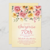 Geel Roze Springtime Floral Surprise 70th Kaart (Voorkant / Achterkant)