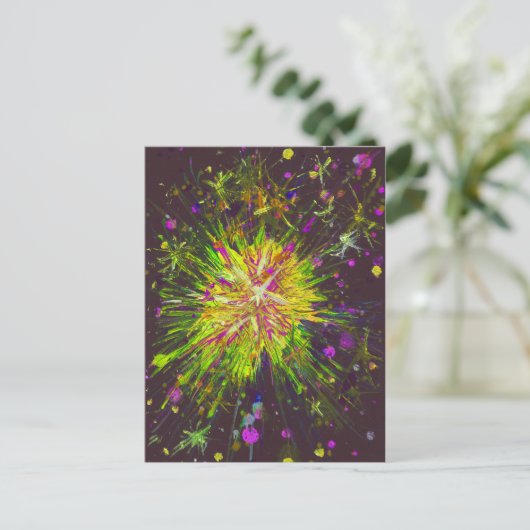 Geel roze ster acryltekenplaat briefkaart (Staand voorkant)