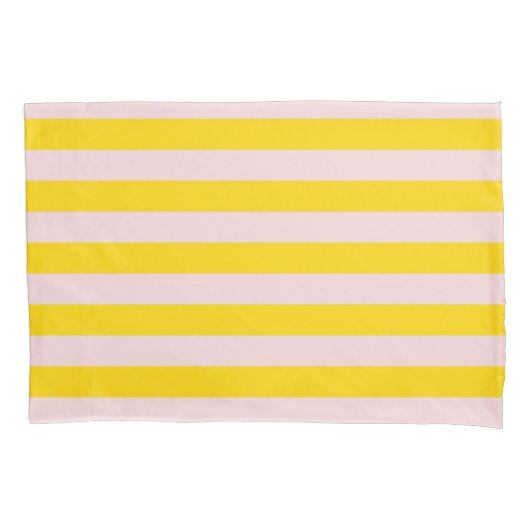 Geel Roze Streep Minimalistisch Modern Beddengoed Kussensloop (Voorkant)