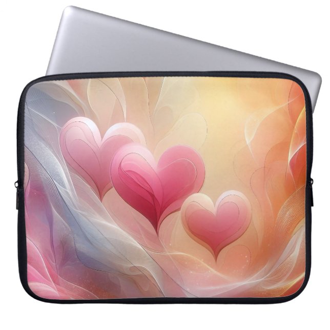 GEEL & ROZE SWIRLY VALENTIJN LIEFDE HARTEN LAPTOP SLEEVE (Voorkant)