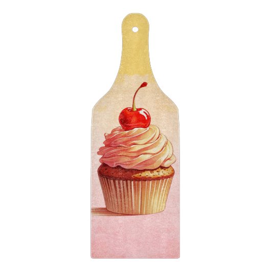 Geel Roze Vintage Kers Cupcake  Snijplank (Voorkant)