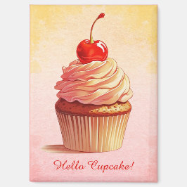 Geel Roze Vintage Stijl Kers Cupcake  Magneet