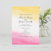 Geel & Roze Waterverf Elegante Bruiloft Kaart (Staand voorkant)