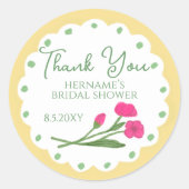 Geel Roze Whimsical Dank Je Bruidsbruiloft Ronde Sticker (Voorkant)