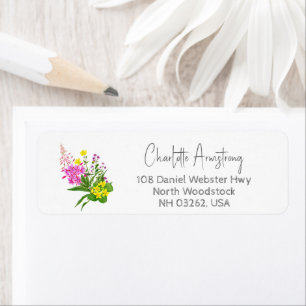 Geel Roze Wilde Bloem Baby Shower Retouradres Etiket