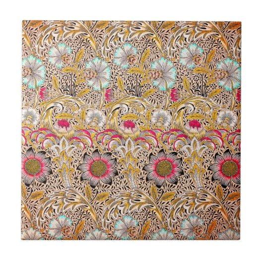  geel roze William Morris's Corncockle Tegeltje (Voorkant)