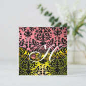 GEEL ROZE ZWARTE DAMAST MONOGRAM Amethist Kaart (Staand voorkant)